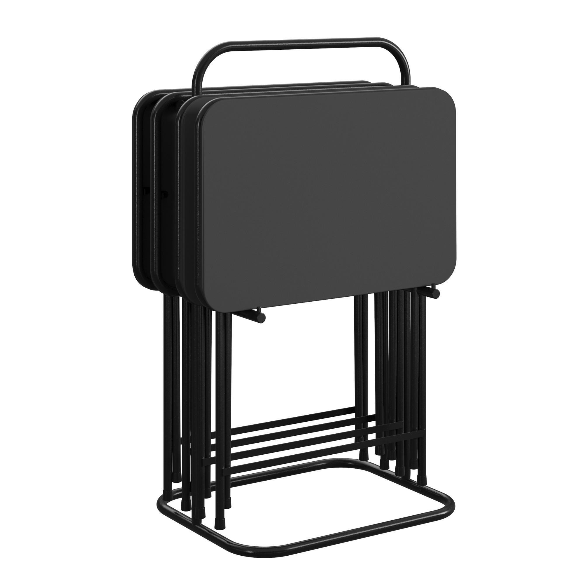 Cosco, 5-PC Folding Vinyl Top TV Tray Set, w/Storage Rack, Height 1 in, Width 1 in, Length 1 in, Model# 14229BLK1E